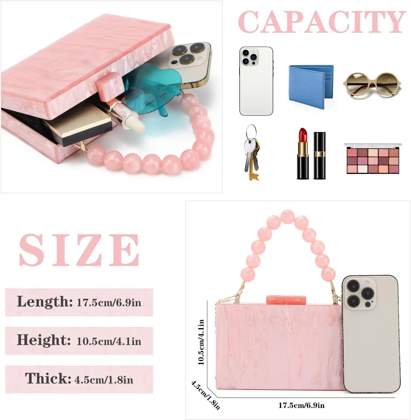 Oweisong Women Acrylic Clutch Purse Formal Wedding Evening Handbag Marble Party Shoulder Crossbody Bag with Bead Chain