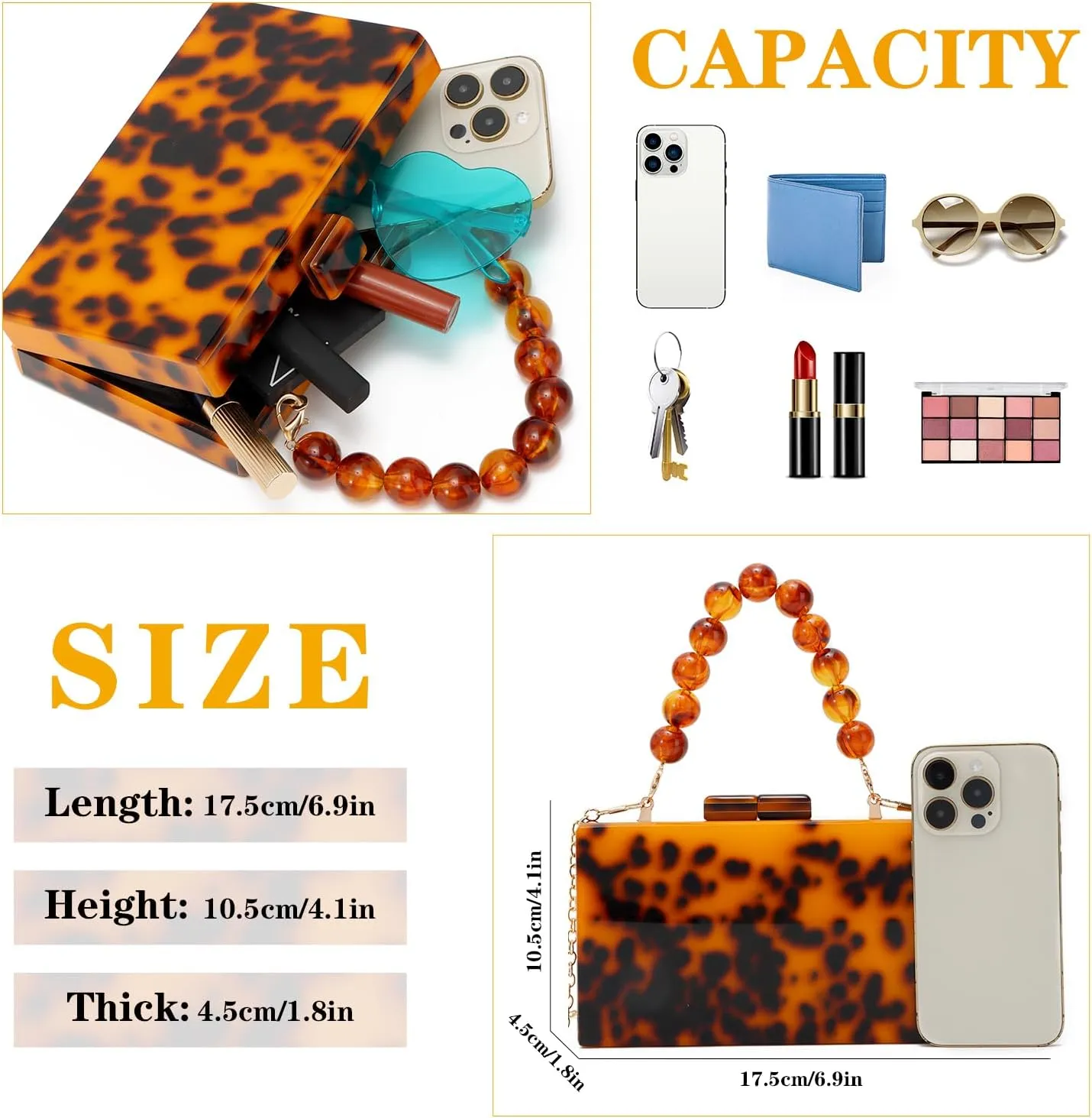 Oweisong Women Acrylic Clutch Purse Formal Wedding Evening Handbag Marble Party Shoulder Crossbody Bag with Bead Chain