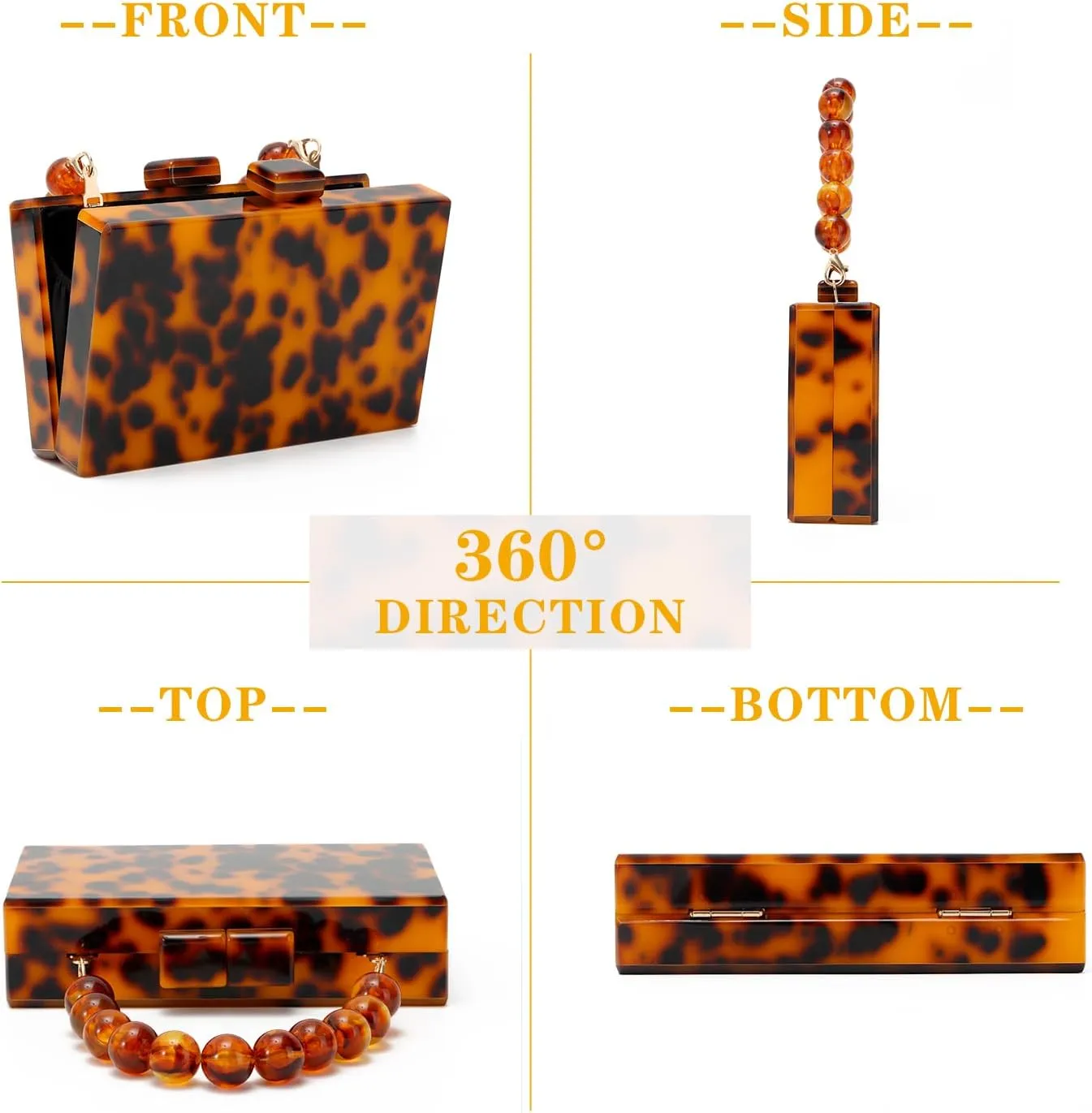 Oweisong Women Acrylic Clutch Purse Formal Wedding Evening Handbag Marble Party Shoulder Crossbody Bag with Bead Chain