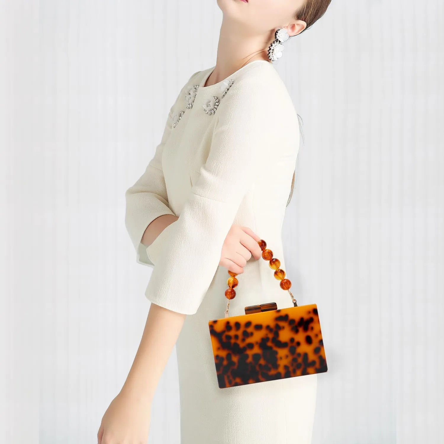 Oweisong Women Acrylic Clutch Purse Formal Wedding Evening Handbag Marble Party Shoulder Crossbody Bag with Bead Chain