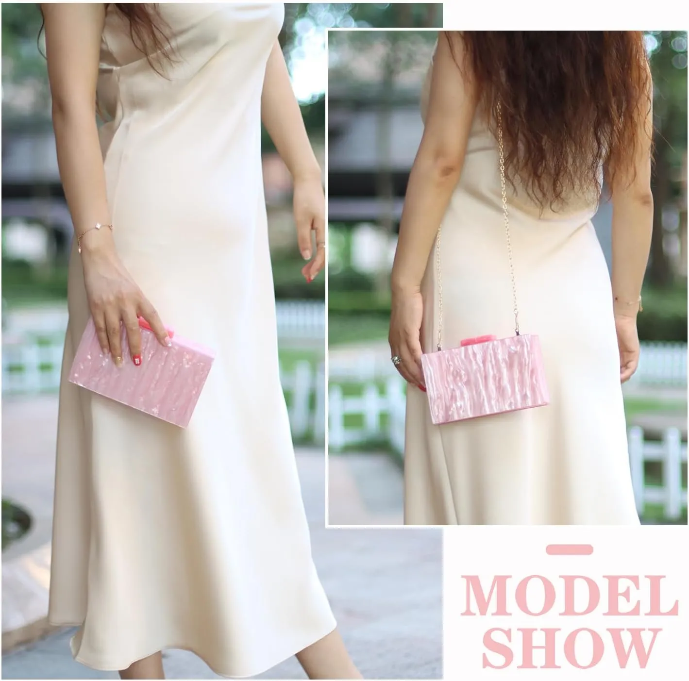 Oweisong Women Acrylic Clutch Purse Formal Wedding Evening Handbag Marble Party Shoulder Crossbody Bag with Bead Chain