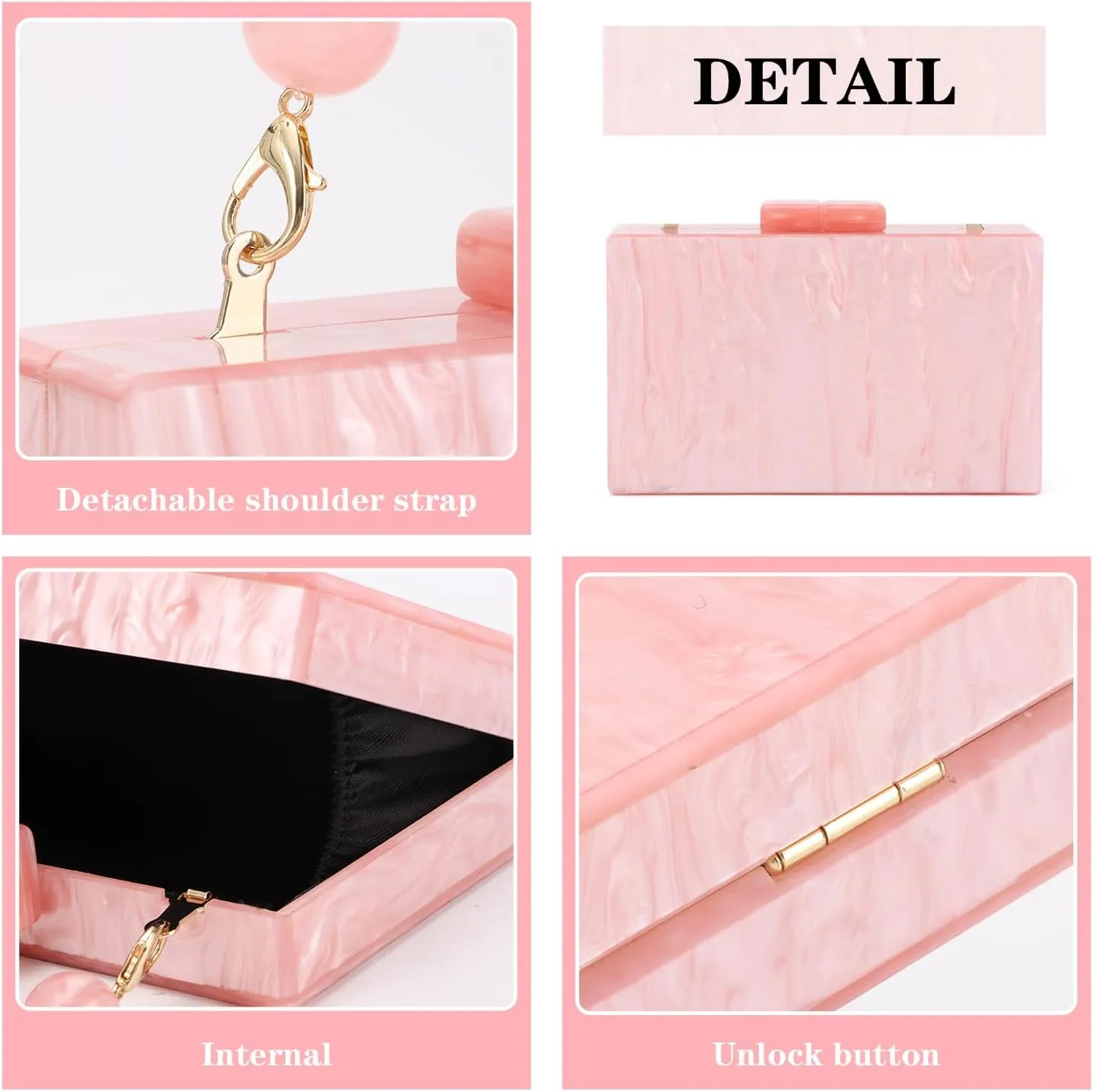 Oweisong Women Acrylic Clutch Purse Formal Wedding Evening Handbag Marble Party Shoulder Crossbody Bag with Bead Chain