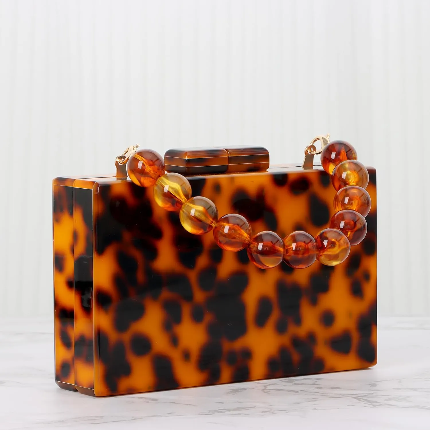 Oweisong Women Acrylic Clutch Purse Formal Wedding Evening Handbag Marble Party Shoulder Crossbody Bag with Bead Chain