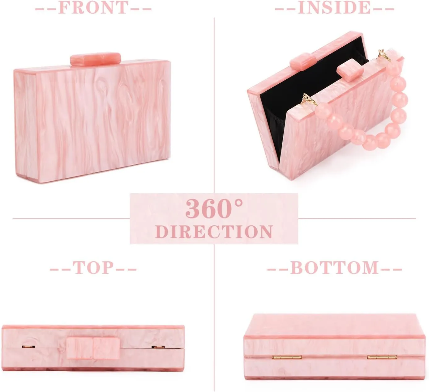 Oweisong Women Acrylic Clutch Purse Formal Wedding Evening Handbag Marble Party Shoulder Crossbody Bag with Bead Chain