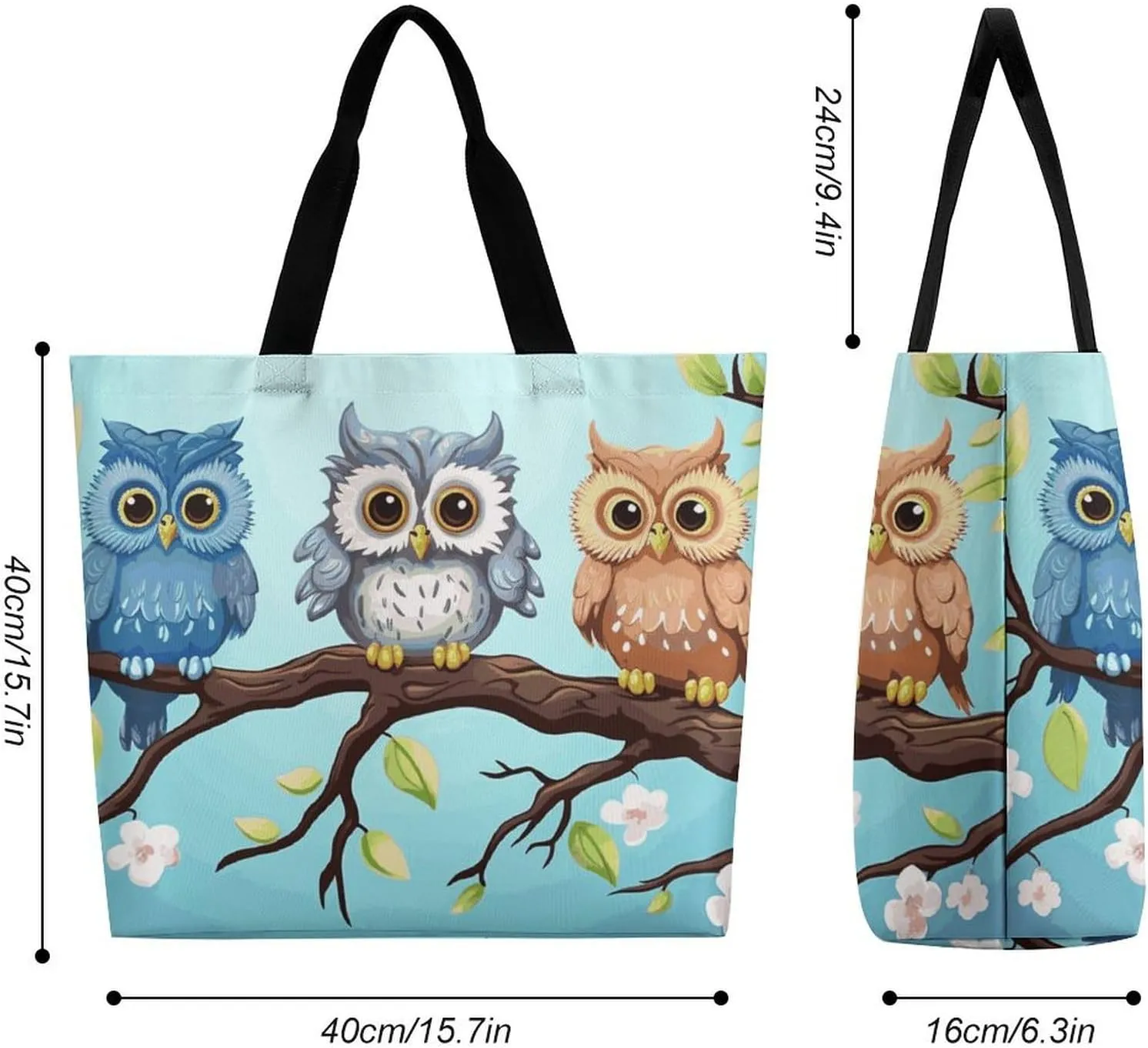 Owls on A Branch Tote Bag for Women Reusable Grocery Shoulder Bags Shopping Bag for Travel, Groceries