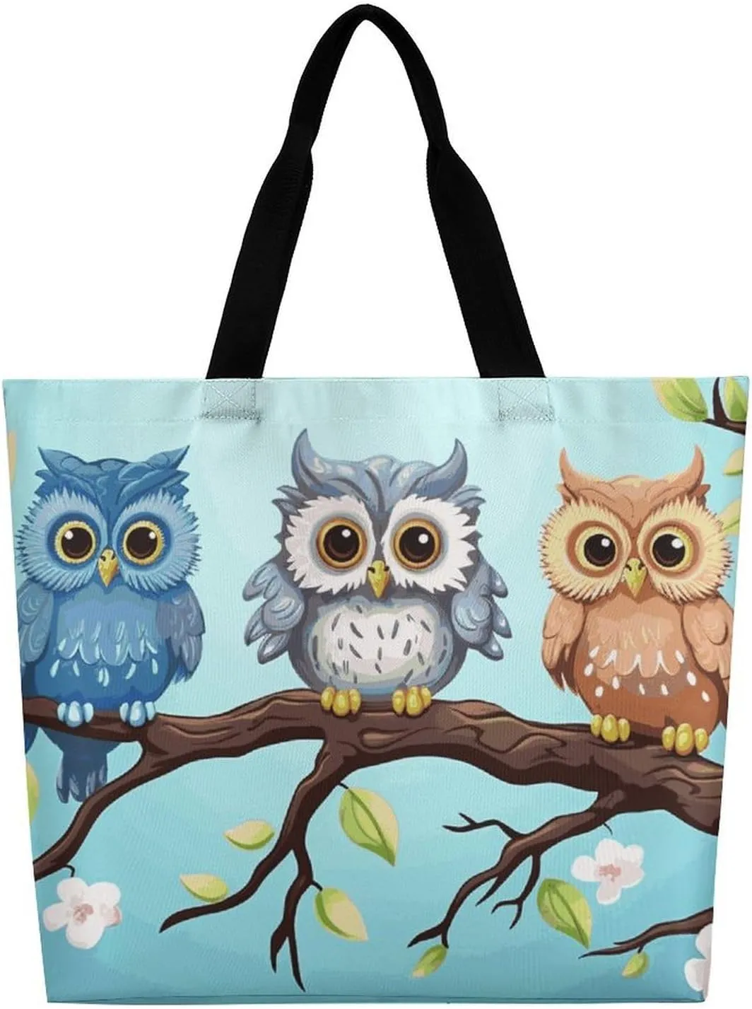 Owls on A Branch Tote Bag for Women Reusable Grocery Shoulder Bags Shopping Bag for Travel, Groceries