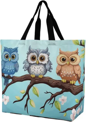 Owls on A Branch Tote Bag for Women Reusable Grocery Shoulder Bags Shopping Bag for Travel, Groceries