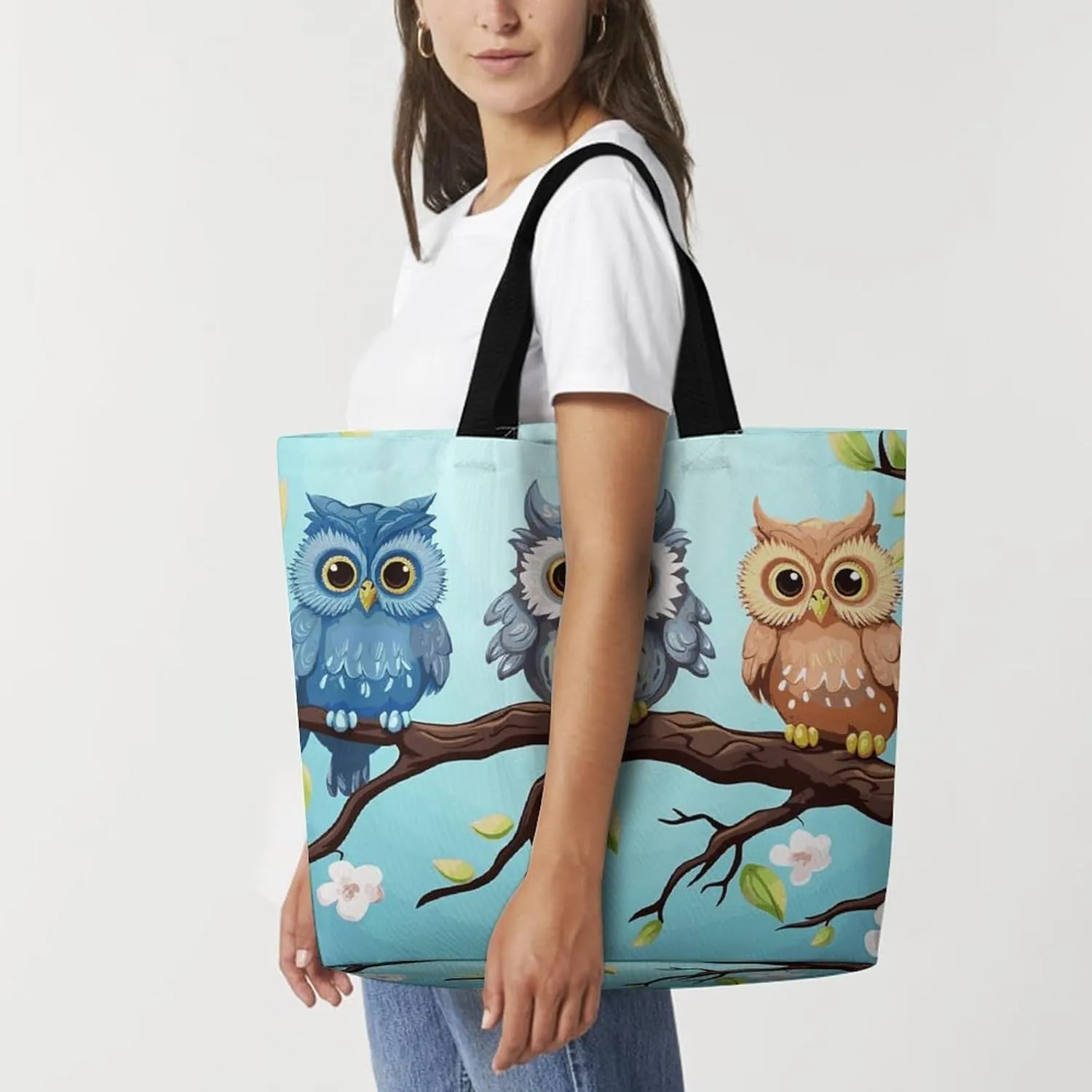 Owls on A Branch Tote Bag for Women Reusable Grocery Shoulder Bags Shopping Bag for Travel, Groceries