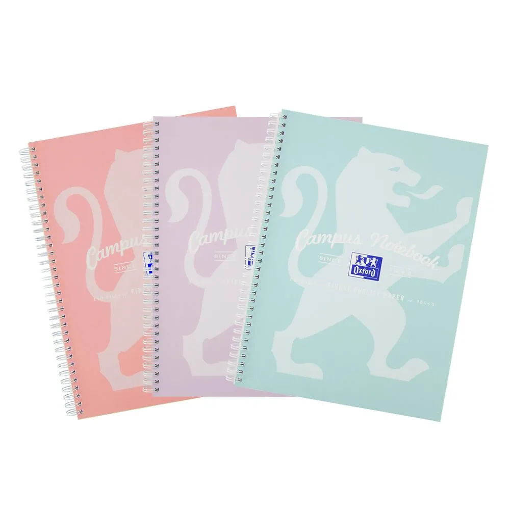 Oxford Campus Assorted Pastel A5  Wirebound Notebooks, Pack of 3