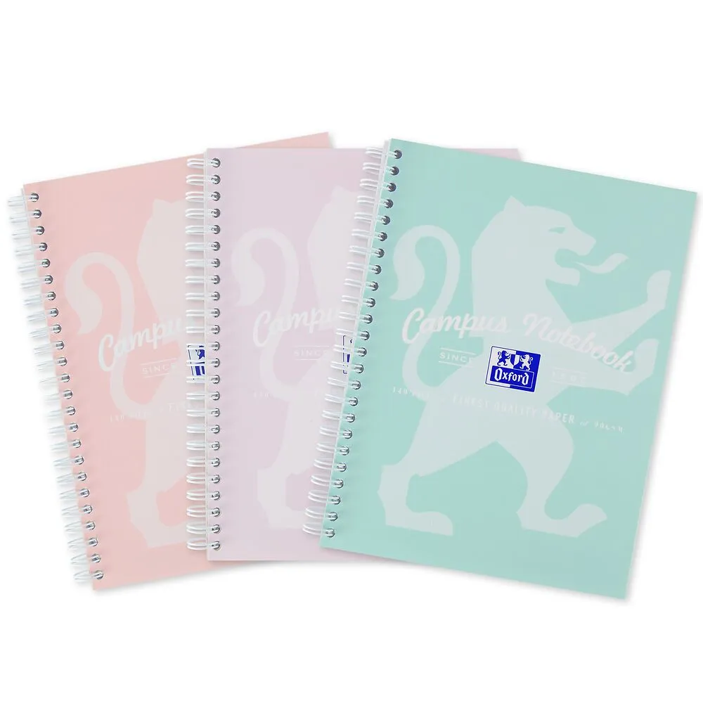 Oxford Campus Assorted Pastel A5  Wirebound Notebooks, Pack of 3