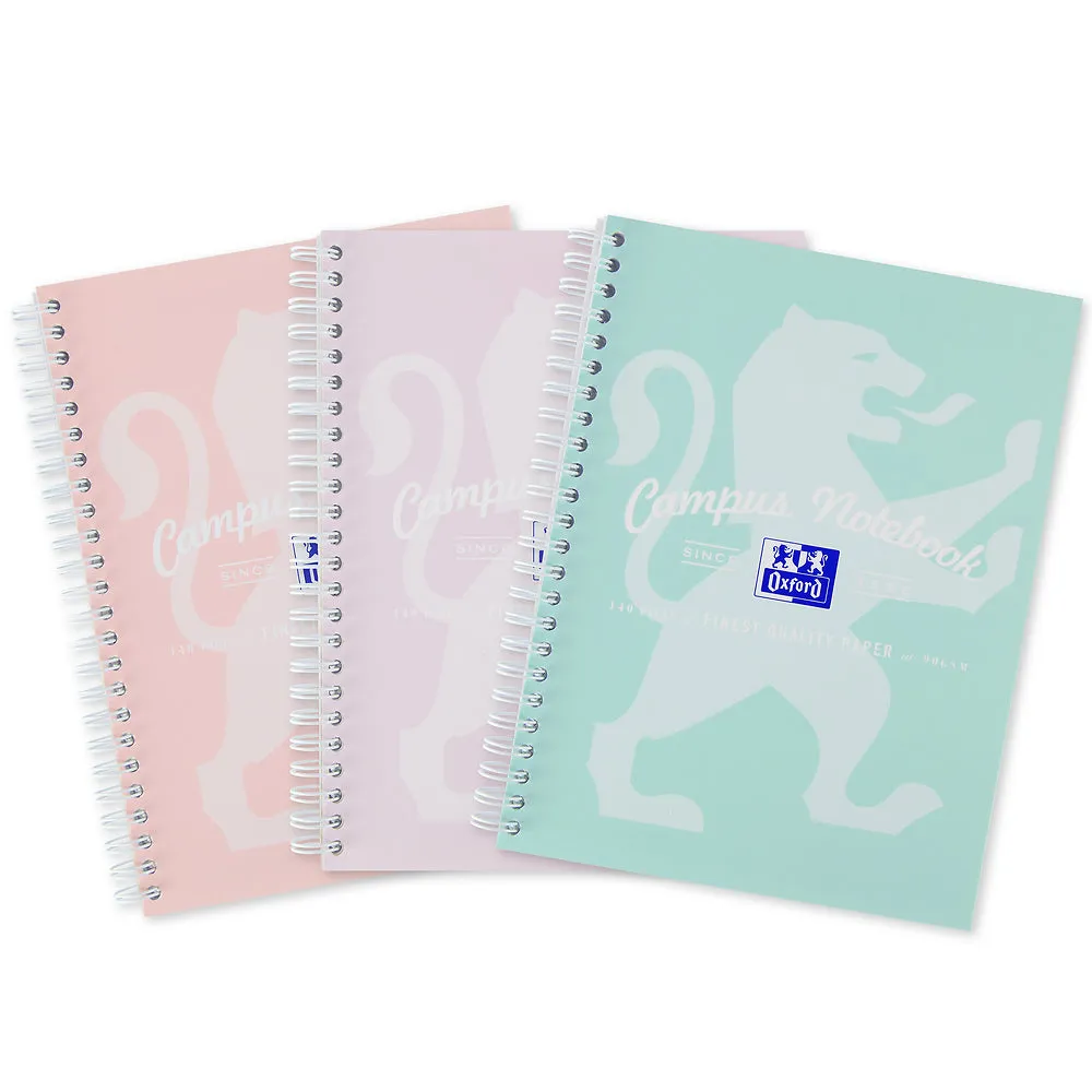 Oxford Campus Assorted Pastel A5  Wirebound Notebooks, Pack of 3