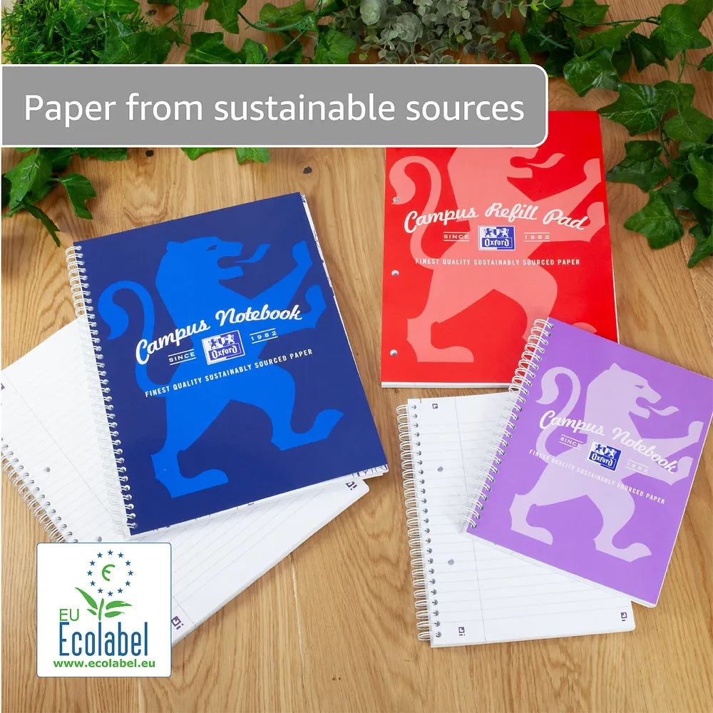Oxford Campus Blue A4  Card Cover Wirebound Notebook Ruled with Margin 140 Pages