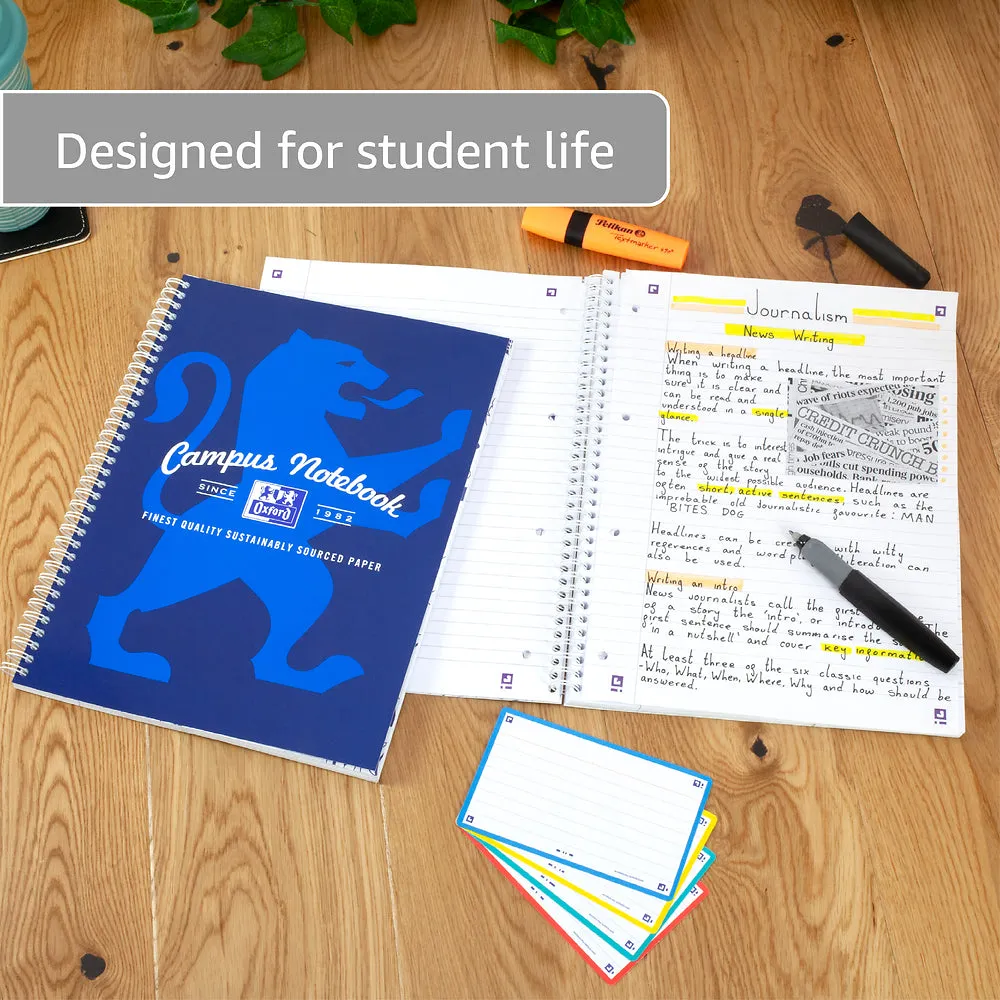 Oxford Campus Blue A4  Card Cover Wirebound Notebook Ruled with Margin 140 Pages