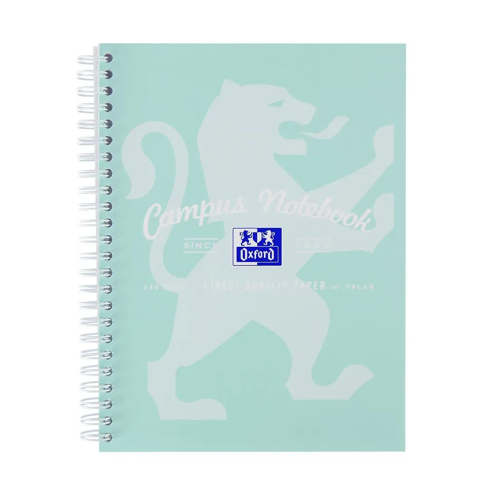 Oxford Campus Pastel Mint Green A5  Card Cover Wirebound Notebook Ruled with Margin 140 Pages