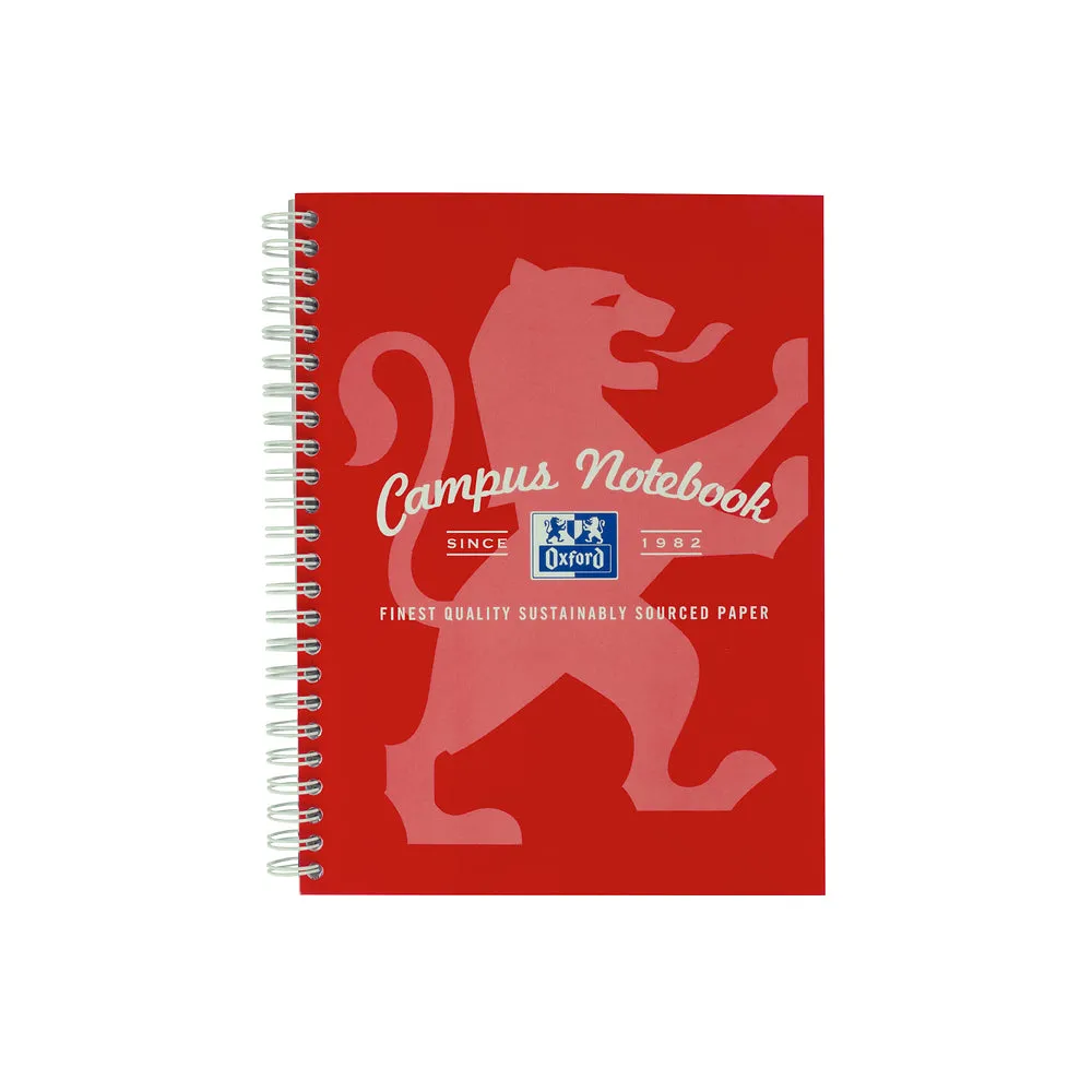 Oxford Campus Red A5  Card Cover Wirebound Notebook Ruled with Margin 140 Pages