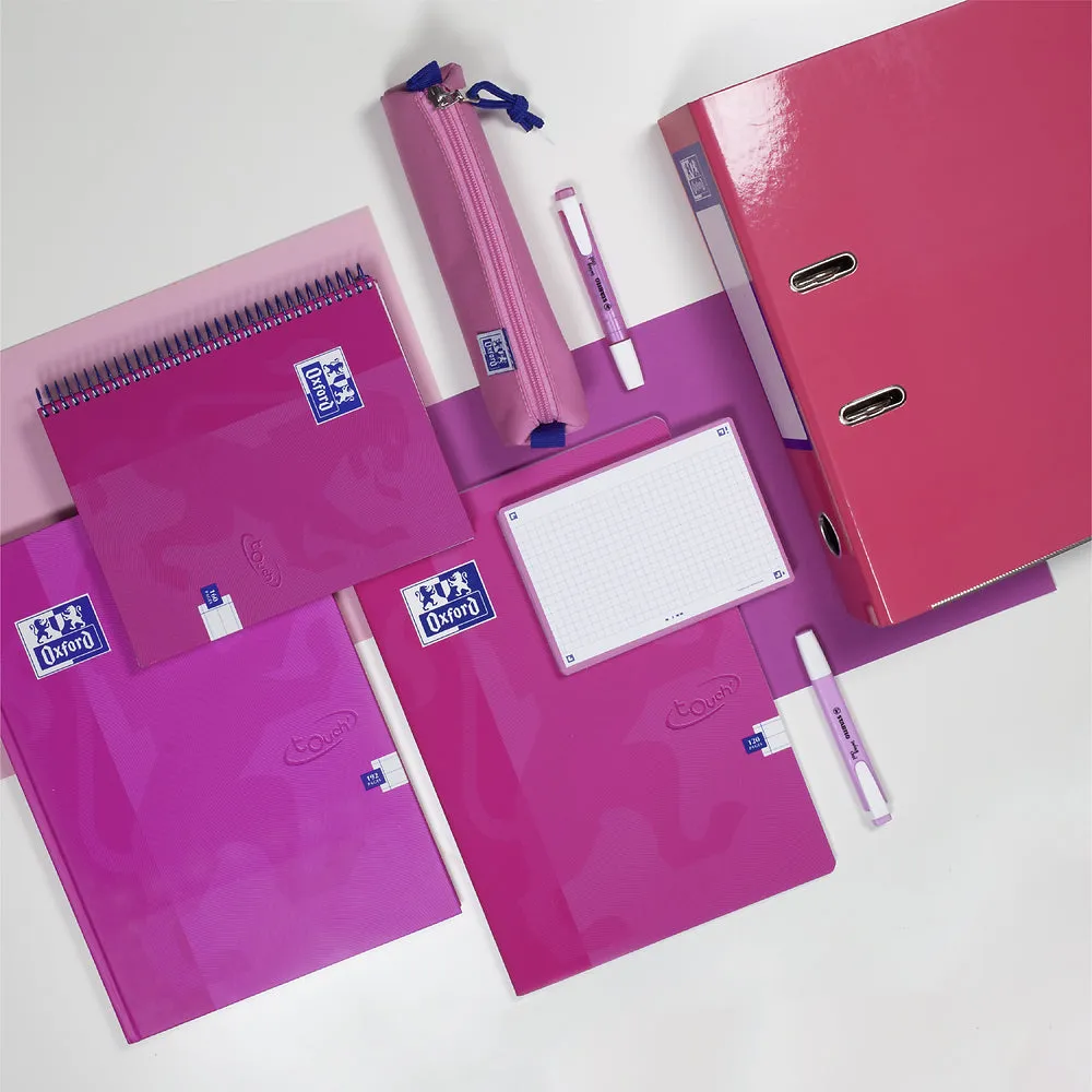 Oxford Touch Bright Pink A4 Hardback Casebound Notebook Ruled with Margin 192 Pages