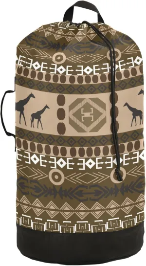 Oyihfvs Brown Ethnic Tribal Elements with Giraffes Texture Backpack Laundry Bag, Laundry Backpack with Shoulder Straps, Waterproof Nylon Clothes Hamper Bag for Men Women Yoga Backpack