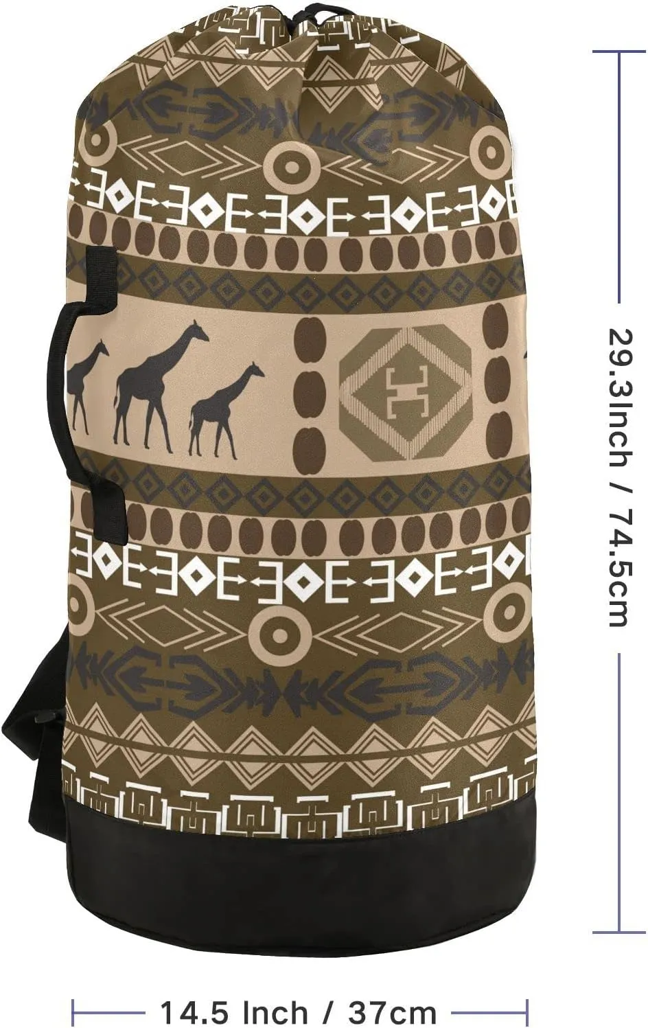 Oyihfvs Brown Ethnic Tribal Elements with Giraffes Texture Backpack Laundry Bag, Laundry Backpack with Shoulder Straps, Waterproof Nylon Clothes Hamper Bag for Men Women Yoga Backpack