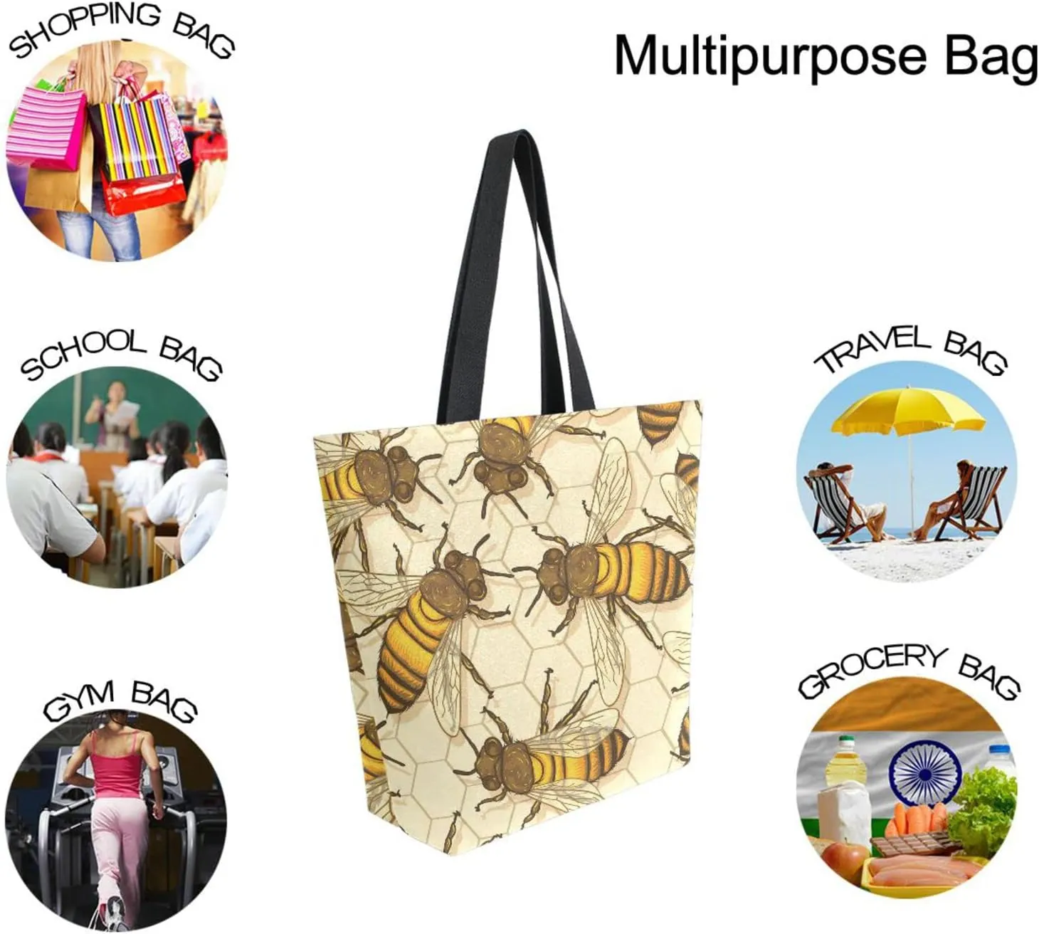 Oyihfvs Canvas Tote Grocery Bag, Women Large Shoulder Bag, Reusable Grocery Handbag