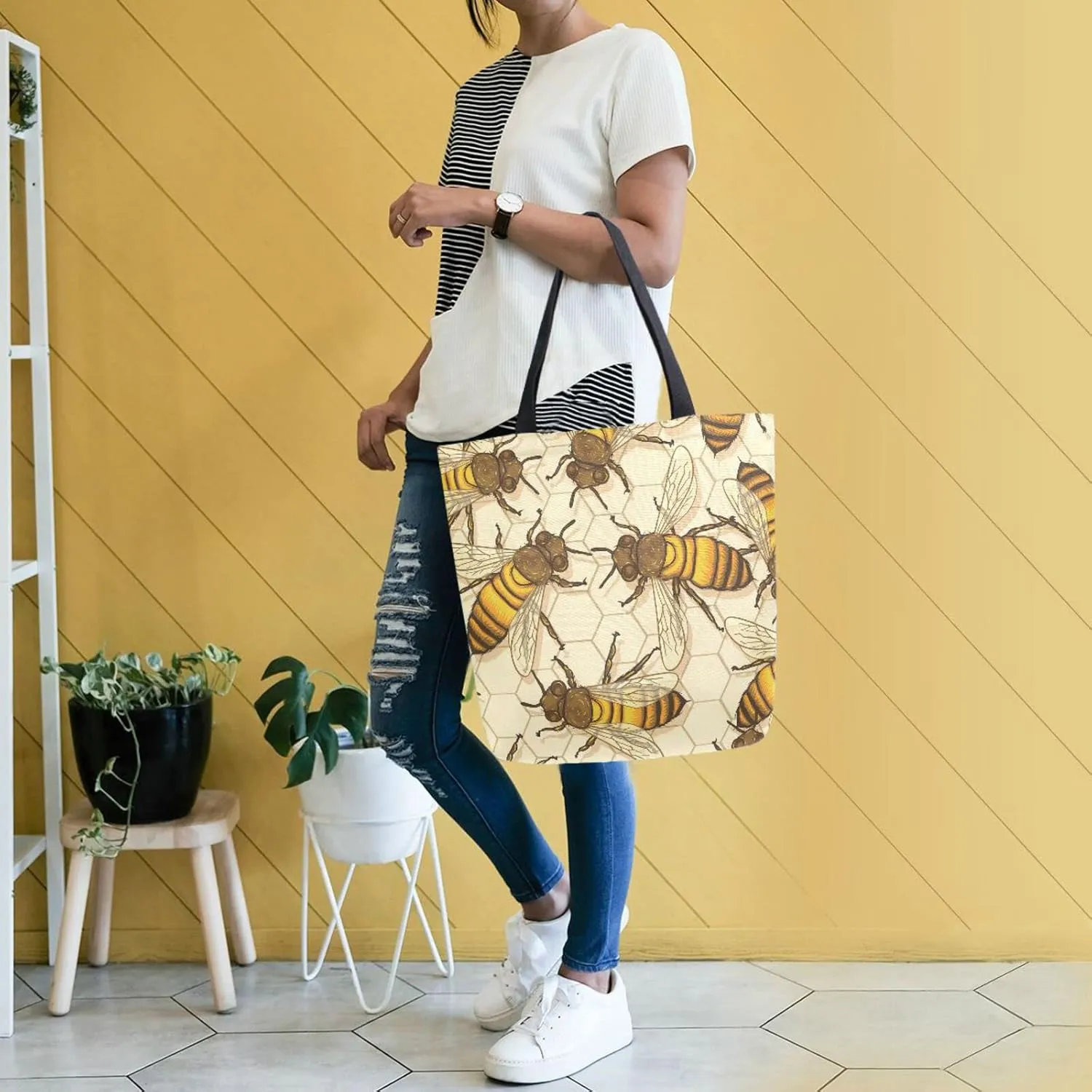 Oyihfvs Canvas Tote Grocery Bag, Women Large Shoulder Bag, Reusable Grocery Handbag
