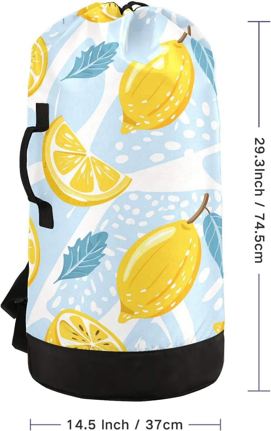 Oyihfvs Seamless Lemons, Lemon Slices, Mint Leaves on Abstract Blue Art Backpack Laundry Bag, Laundry Backpack with Shoulder Straps, Waterproof Nylon Clothes Hamper Bag for Men Women Yoga Backpack