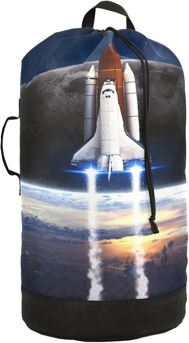 Oyihfvs Space Shuttle Taking Off on a Mission Galaxy Space Nebula Backpack Laundry Bag, Laundry Backpack with Shoulder Straps, Waterproof Nylon Clothes Hamper Bag for Men Women Yoga Backpack