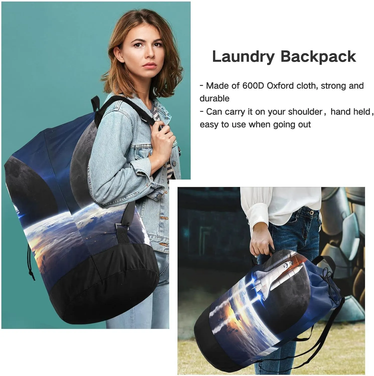 Oyihfvs Space Shuttle Taking Off on a Mission Galaxy Space Nebula Backpack Laundry Bag, Laundry Backpack with Shoulder Straps, Waterproof Nylon Clothes Hamper Bag for Men Women Yoga Backpack