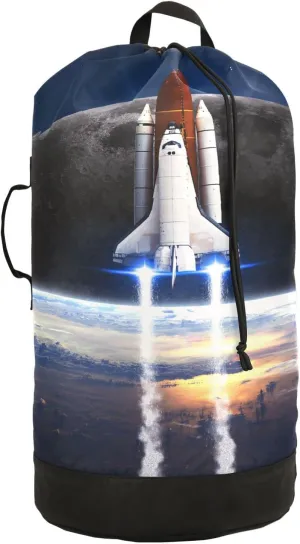 Oyihfvs Space Shuttle Taking Off on a Mission Galaxy Space Nebula Backpack Laundry Bag, Laundry Backpack with Shoulder Straps, Waterproof Nylon Clothes Hamper Bag for Men Women Yoga Backpack