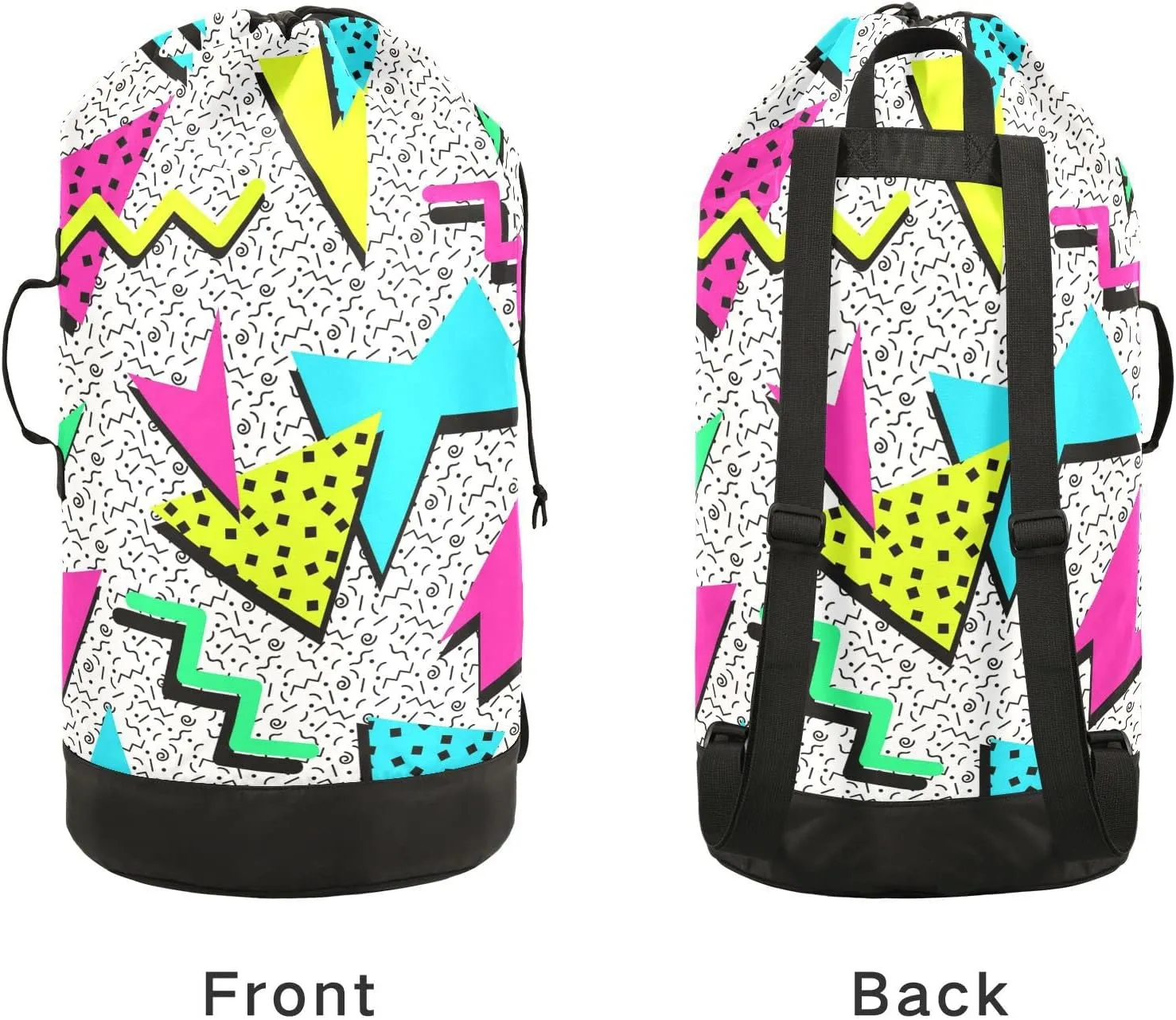 Oyihfvs Trendy Memphis Polygonal Elements Seamless Colorful Geometric Backpack Laundry Bag, Laundry Backpack with Shoulder Straps, Waterproof Nylon Clothes Hamper Bag for Men Women Yoga Backpack