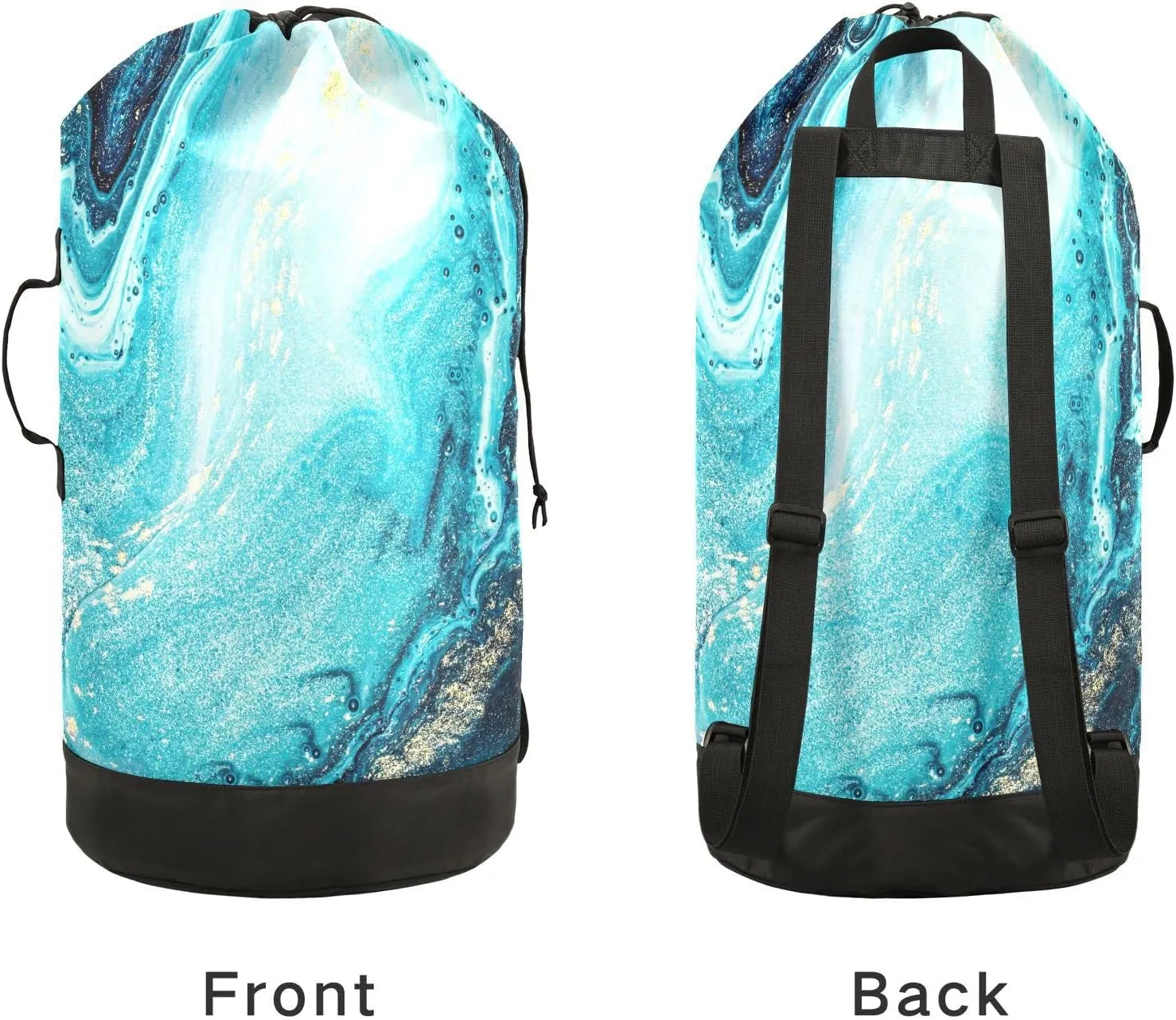 Oyihfvs Turquoise Paint Abstract Marine Art Luxury Marble Agate Ripples Backpack Laundry Bag, Laundry Backpack with Shoulder Straps, Waterproof Nylon Clothes Hamper Bag for Men Women Yoga Backpack