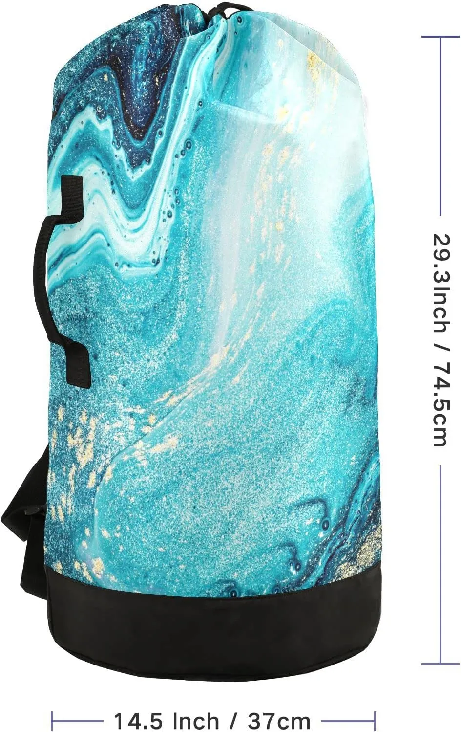Oyihfvs Turquoise Paint Abstract Marine Art Luxury Marble Agate Ripples Backpack Laundry Bag, Laundry Backpack with Shoulder Straps, Waterproof Nylon Clothes Hamper Bag for Men Women Yoga Backpack