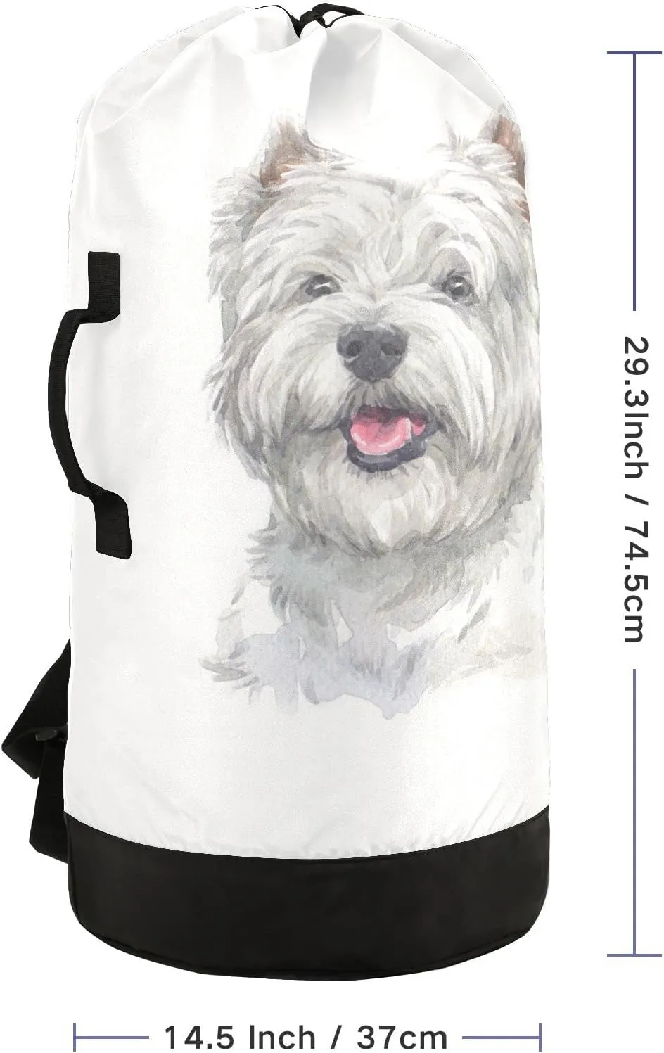 Oyihfvs West Highland White Terrier Breed Dog Painting on White Backpack Laundry Bag, Laundry Backpack with Shoulder Straps, Waterproof Nylon Clothes Hamper Bag for Men Women Yoga Backpack