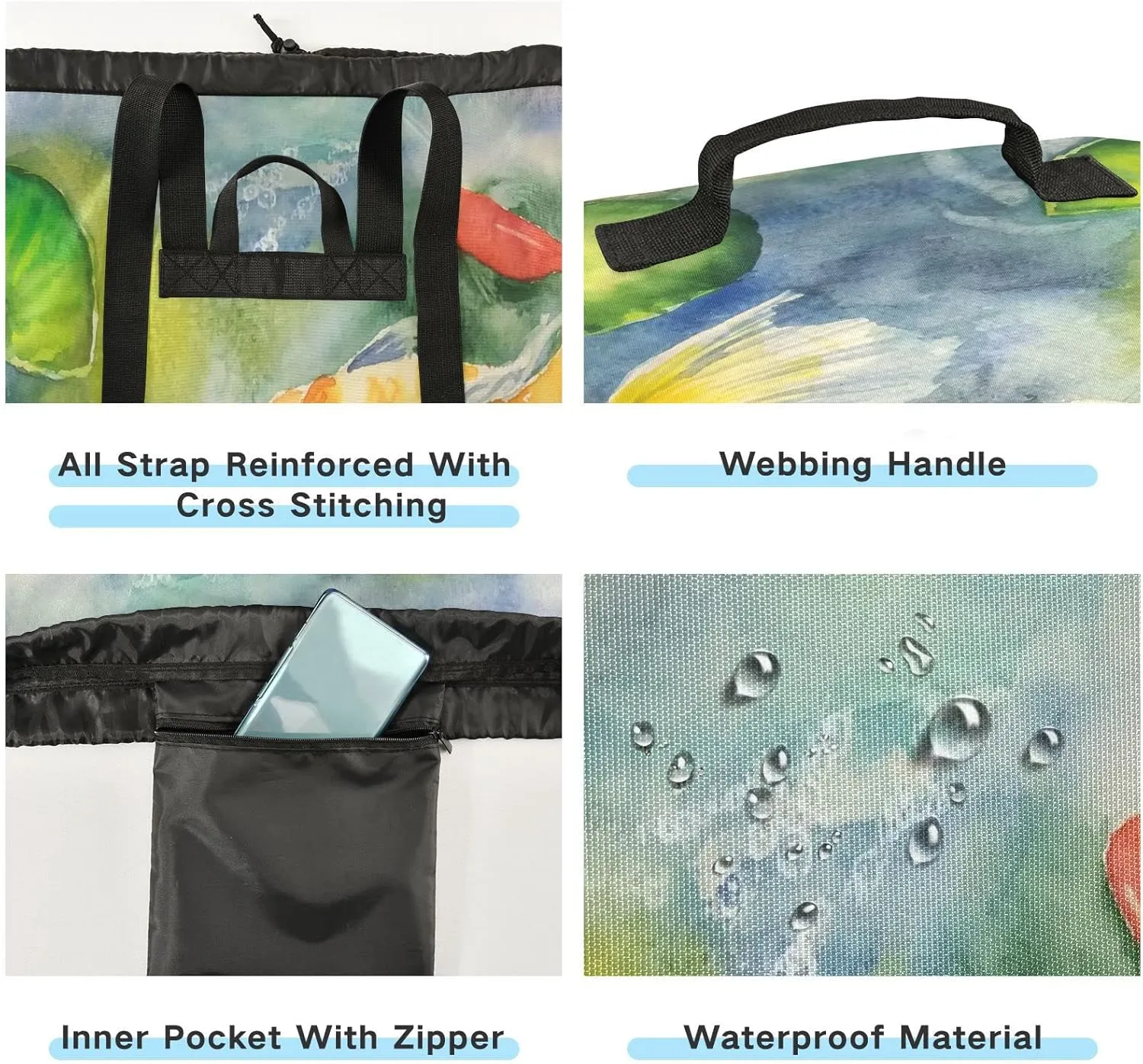 Oyihfvs Yellow Gold Three Carp Fishes Swimming and Water Lilies in Pond Backpack Laundry Bag, Laundry Backpack with Shoulder Straps, Waterproof Nylon Clothes Hamper Bag for Men Women Yoga Backpack