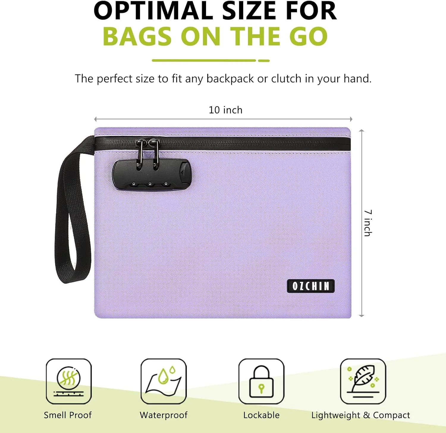 OZCHIN Smell Proof Bag with Combination Lock 10 X 7 inchs Locking Bag PU Leather Waterproof Lockable Case Great Gift Ideal