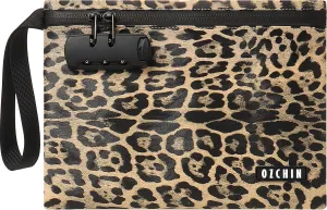 OZCHIN Smell Proof Bag with Combination Lock 10'' X 7'' Locking Bag PU Leather Waterproof Lockable Case Great Gifts Ideal Leopard