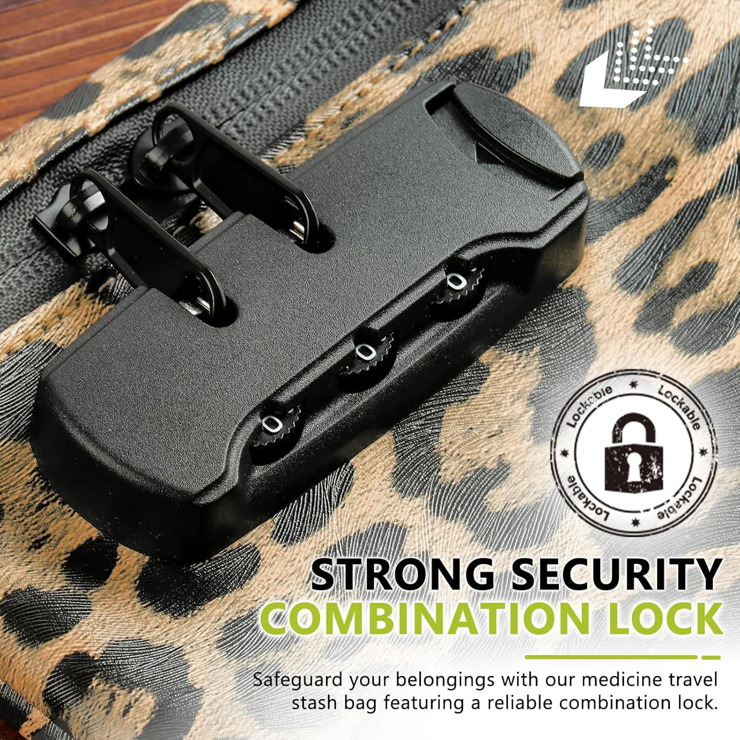 OZCHIN Smell Proof Bag with Combination Lock 10'' X 7'' Locking Bag PU Leather Waterproof Lockable Case Great Gifts Ideal Leopard