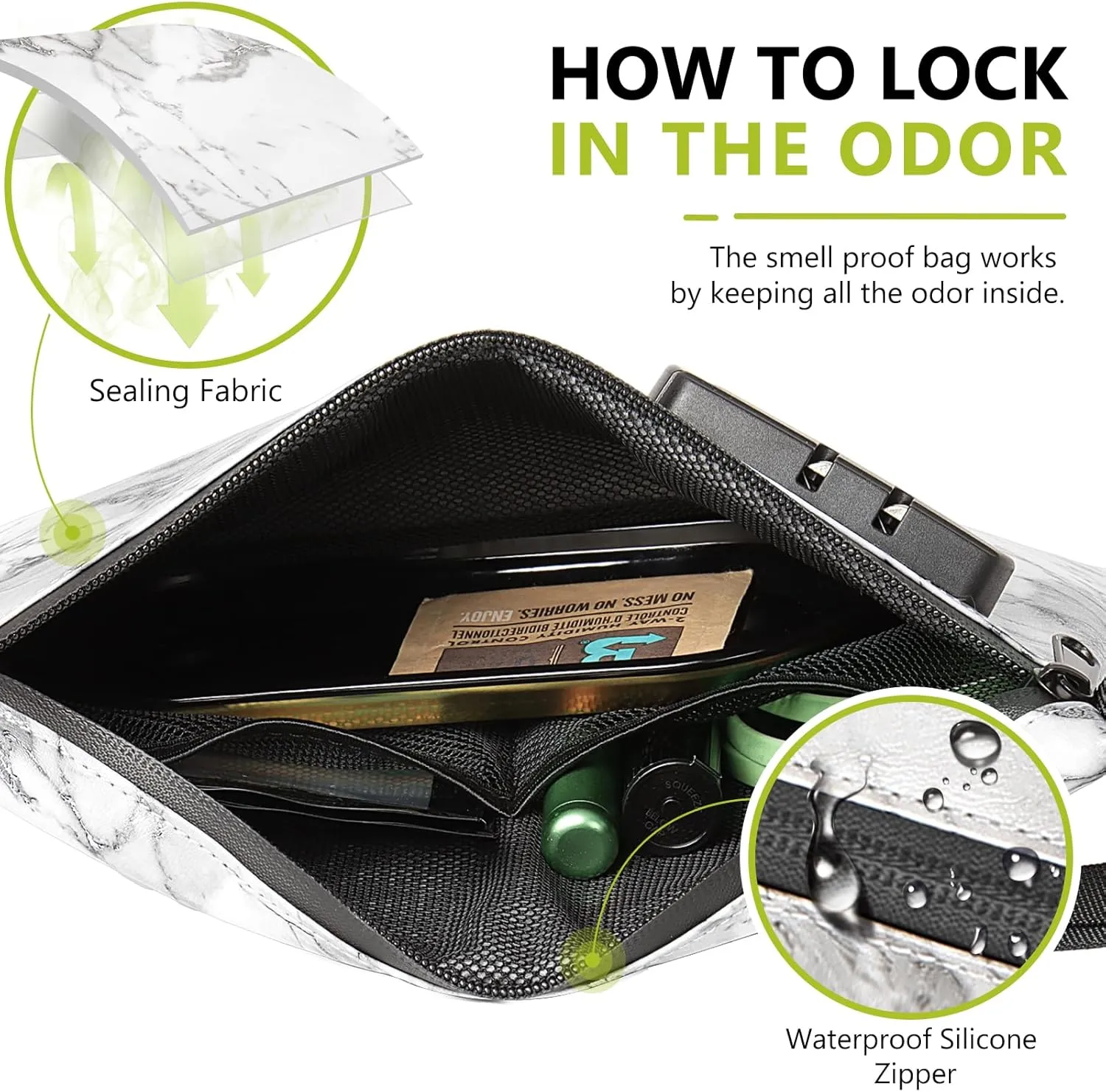 OZCHIN Smell Proof Bag with Combination Lock 10'' X 7'' Locking Bag PU Leather Waterproof Lockable Case Great Gifts Ideal