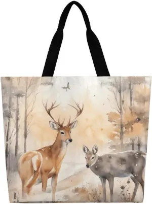 Painted Deer Tote Bag Large Women Casual Shoulder Bag Reusable Grocery Bag Fasion Handbag for Office Shopping Travel