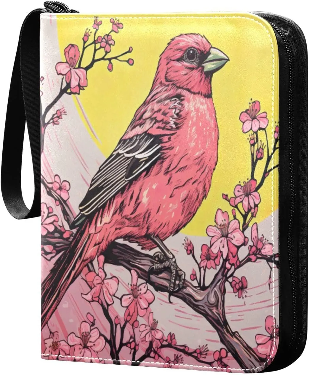 Painting Bird1 Card Binder with 50 Removable Page Sleeves PU Leather Collectible Trading Card Albums Book with Zipper for Games Card,Baseball Cards