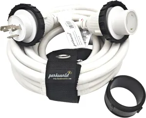 Parkworld RV Shore Power Extension Cord, NEMA L5-30 Twist Lock 30A Extension Cord, Female with Seal Collar, White (25FT)