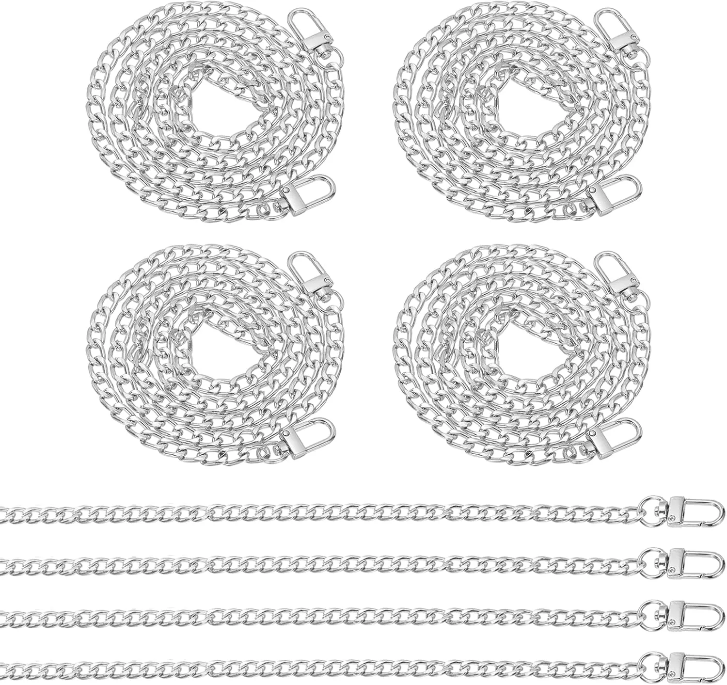 PATIKIL 47.2" Flat Purse Chain, 8 Pack Silver Chain Purse Strap Handbag Chains Crossbody Straps Extender for Tote Wallet Clutch Satchel Short Bag
