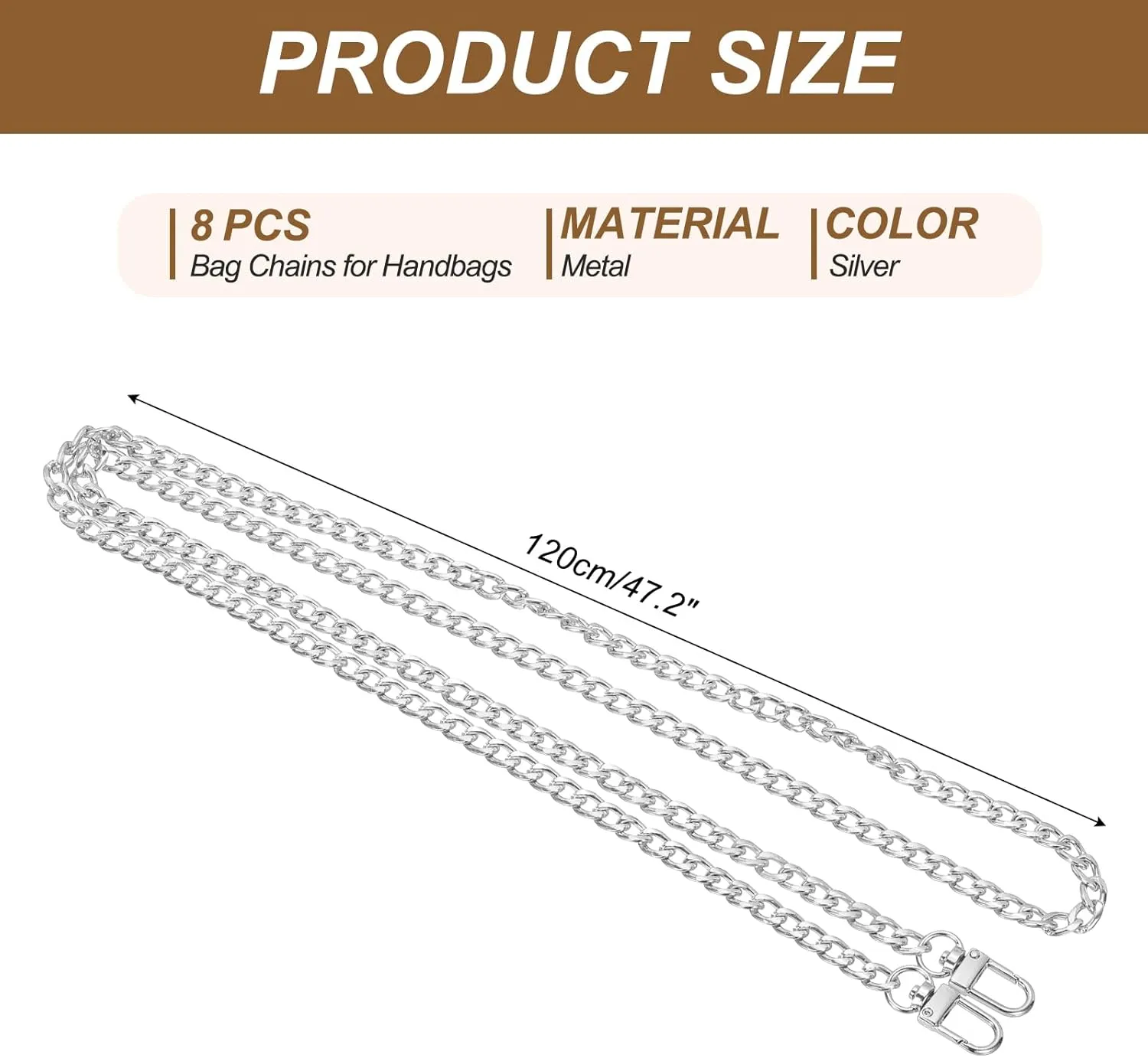 PATIKIL 47.2" Flat Purse Chain, 8 Pack Silver Chain Purse Strap Handbag Chains Crossbody Straps Extender for Tote Wallet Clutch Satchel Short Bag
