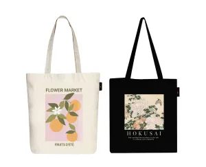 Peach Blossom Women's Cotton Printed Tote Bag With Zipper and Pouch | Pack Of 2 Combo
