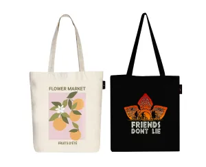 Peach Blossom Women's Cotton Printed Tote Bag With Zipper and Pouch | Pack Of 2 Combo
