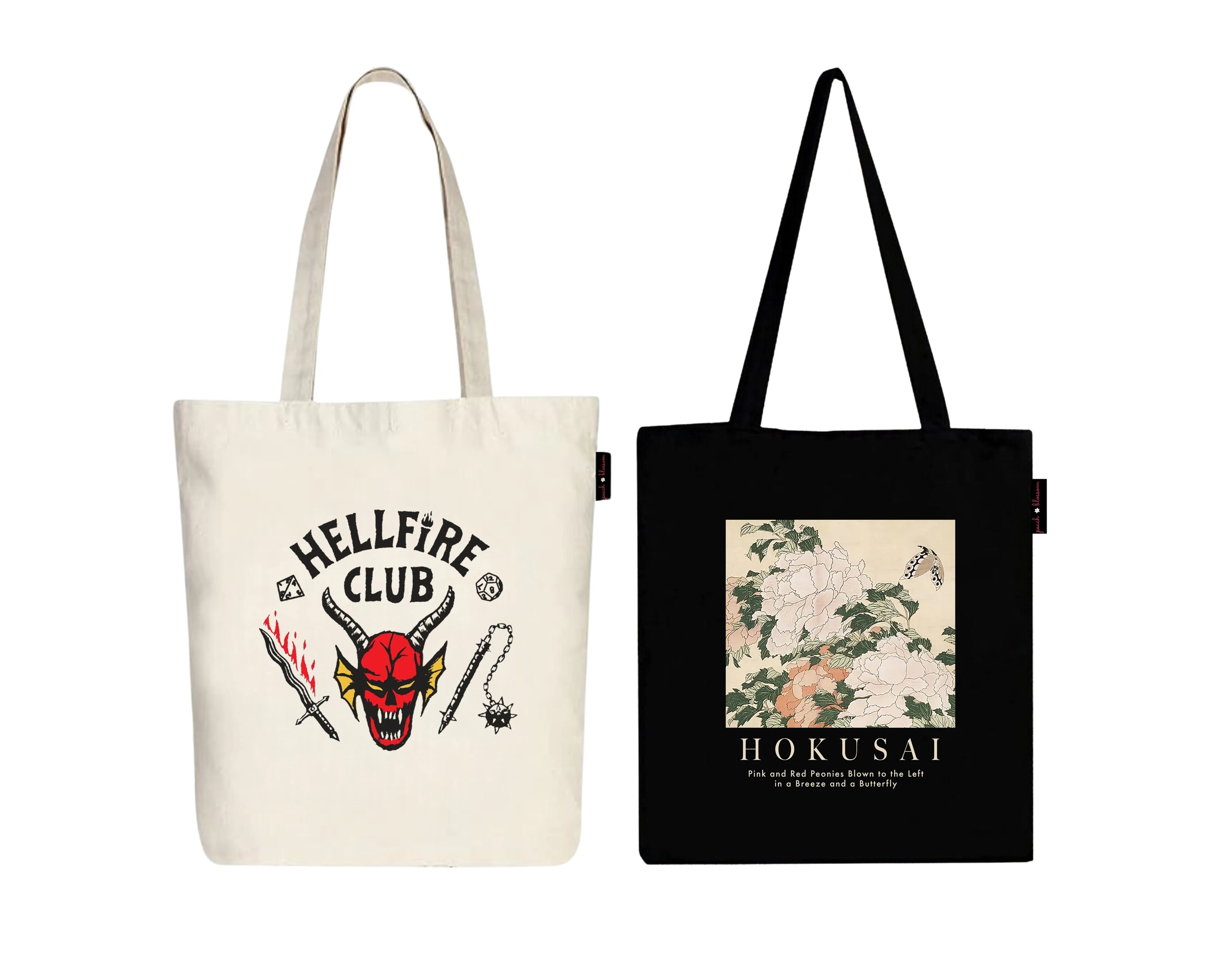 Peach Blossom Women's Cotton Printed Tote Bag With Zipper and Pouch | Pack Of 2 Combo