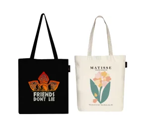 Peach Blossom Women's Cotton Printed Tote Bag With Zipper and Pouch | Pack Of 2 Combo