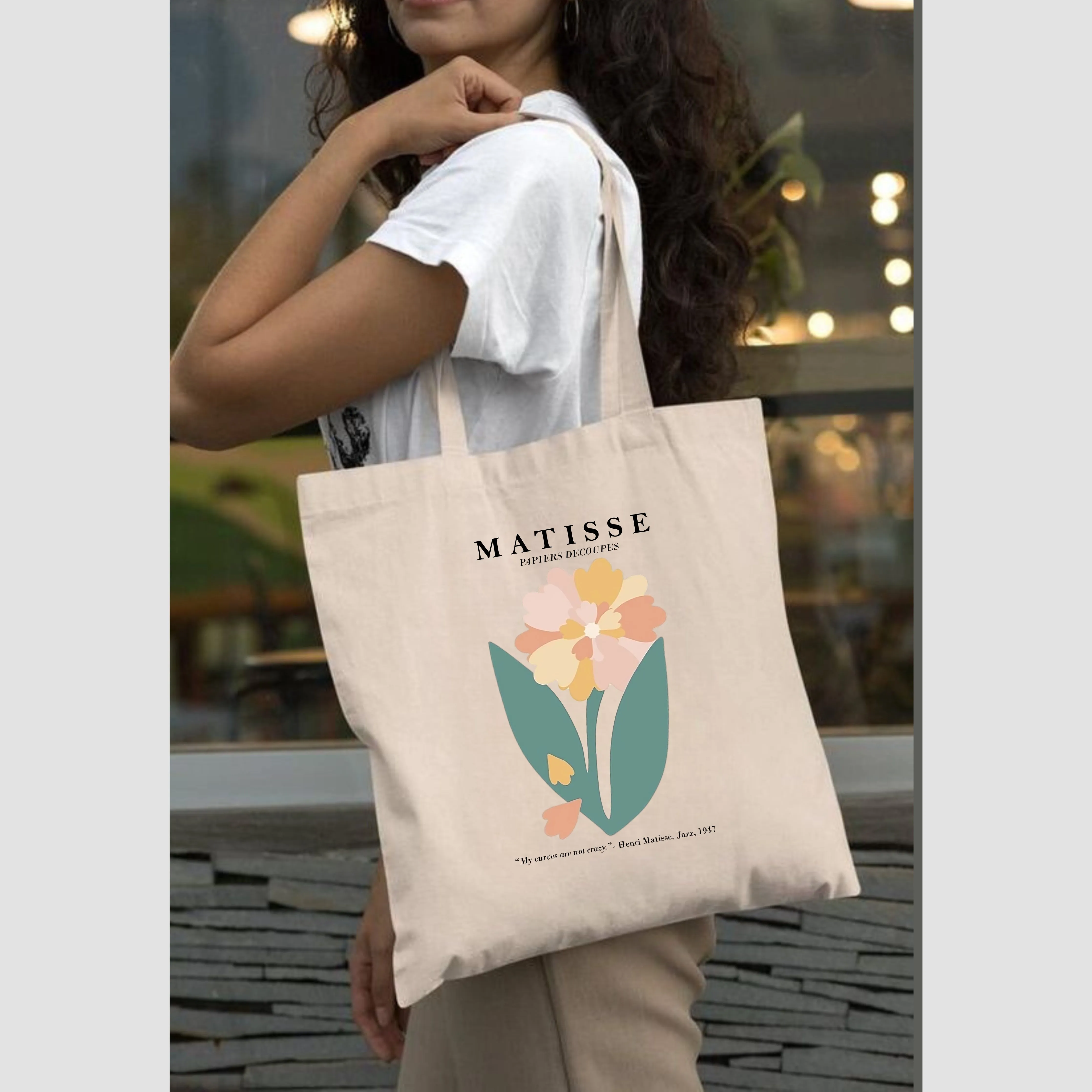 Peach Blossom Women's Cotton Printed Tote Bag With Zipper and Pouch