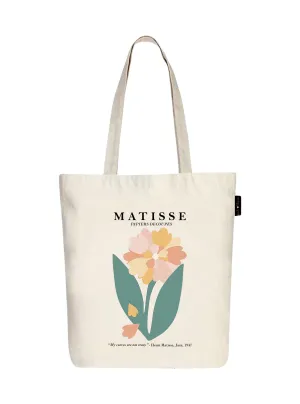 Peach Blossom Women's Cotton Printed Tote Bag With Zipper and Pouch