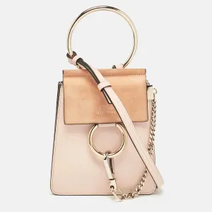 Peach Leather and Suede Mini Faye Crossbody Bag
