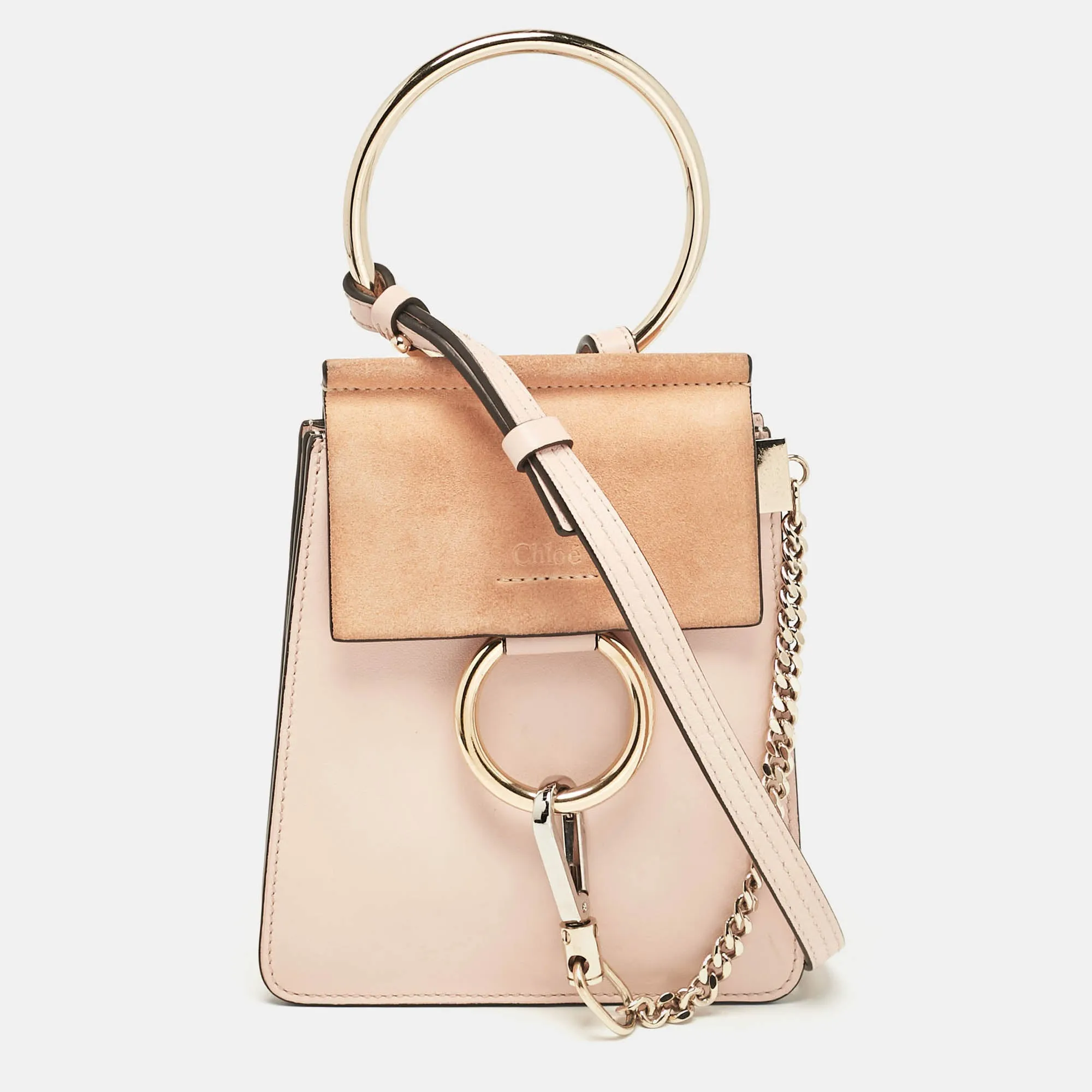Peach Leather and Suede Mini Faye Crossbody Bag